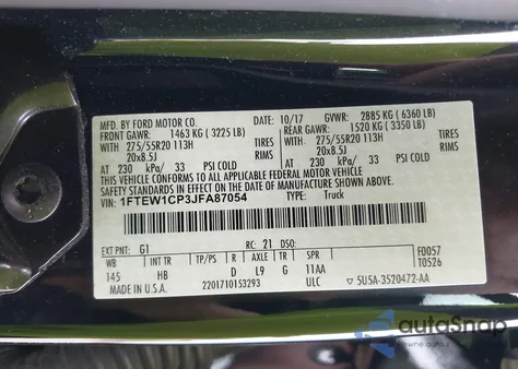 2018 Ford F-150 Lariat z USA, uszkodzony, nr VIN 1FTEW1CP3JFA87054